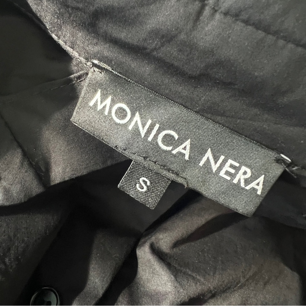 MONICA NERA Long Sleeve Poplin Button Front Shirt Dress Pockets Black Size Small - Picture 7 of 14
